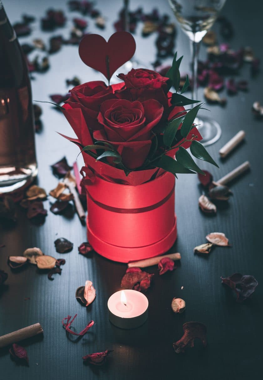 Red roses by candlelight — Anniversary gift cards at Carisma Aesthetics Malta